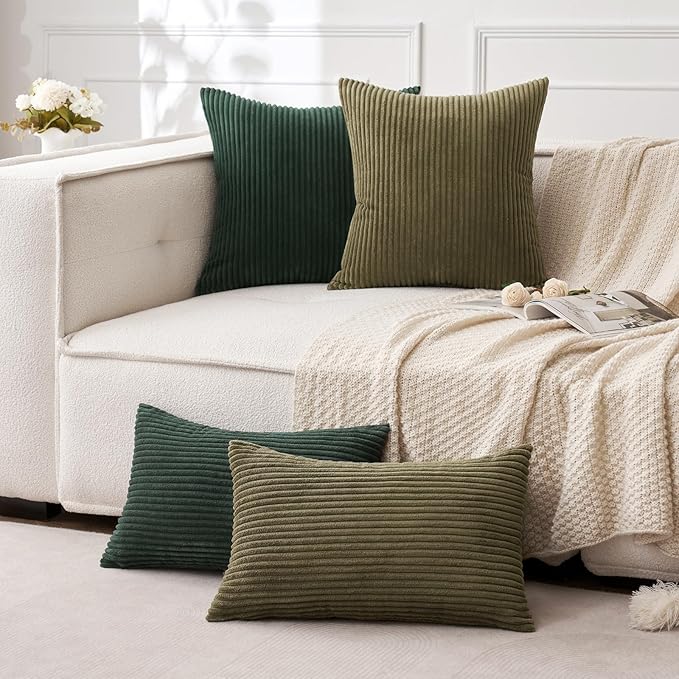 MIULEE Pack of 2 Army Green Corduroy Pillow Covers Soft Boho Striped Throw - Image 6