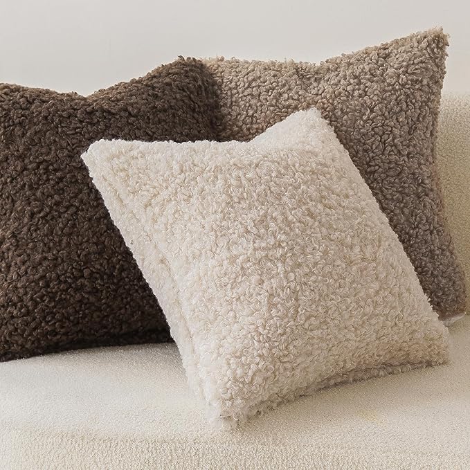 Foindtower 2 Pieces 24x24 Inch Khaki, Faux Fur Throw Pillow Cover Accent Sherpa - Image 4