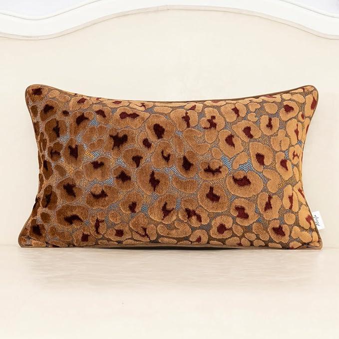 Alerfa Brown Floral Throw Pillow Cover 12 x 20 Inch Cut Velvet Rectange Luxury by Alerfa
