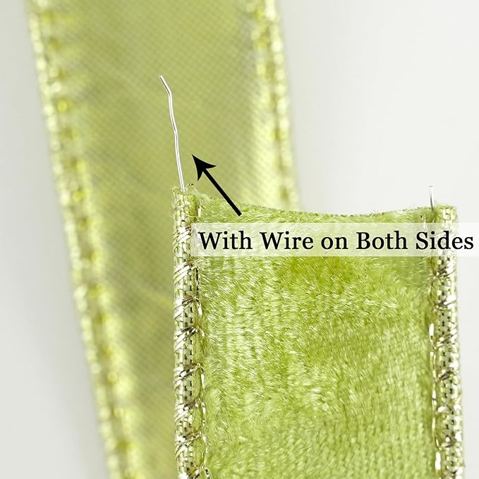 MEEDEE Moss Green and Gold Velvet Ribbon - Image 4
