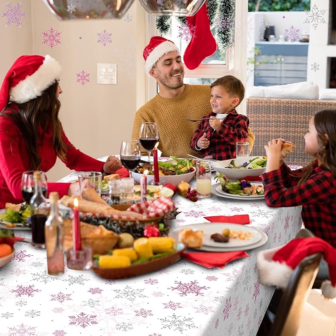 6 Pcs Christmas Snowflake Party Tablecloths Decorations, Plastic Pink Winter - Image 8