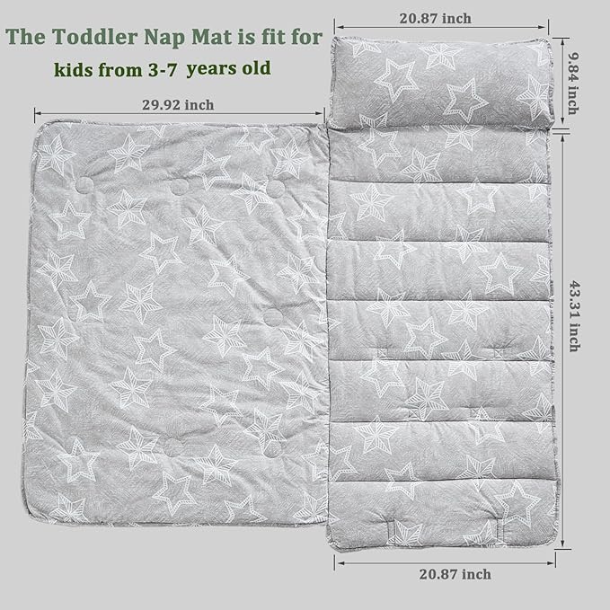 Toddler Nap Mat with Removable Pillow, Ultra Soft Slumber Bags - Image 2