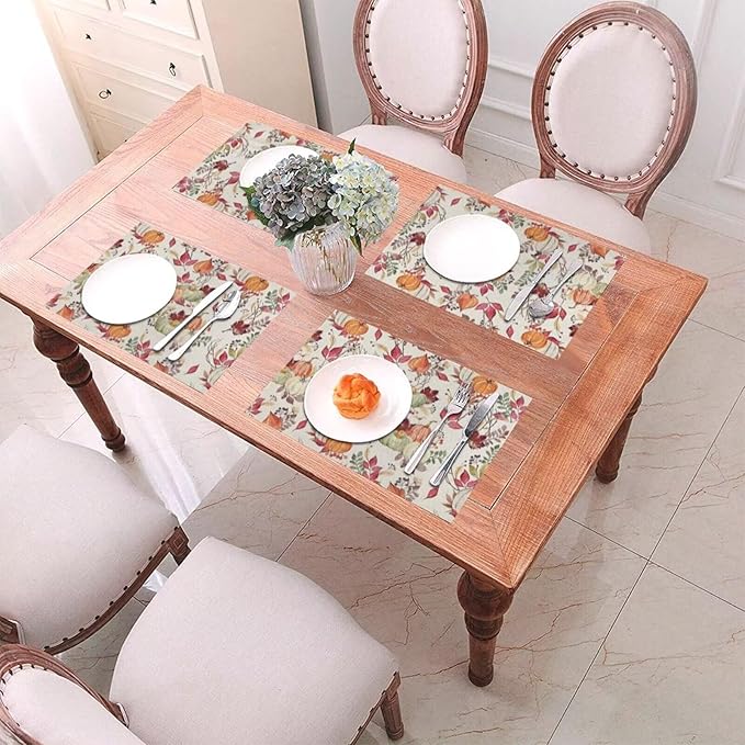 Fall Placemats Set of 4, Pumpkin Maple Leaf Flower Decorative Table Mat 12 x 18 - Image 7