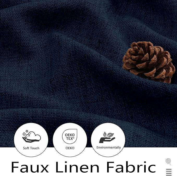 Navy Blue Kitchen Curtains 24 Inch Length 2 Panels, Light Filtering Faux Linen - Image 2