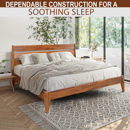 acacia emery bed frame with headboard solid wood, close-up detail
