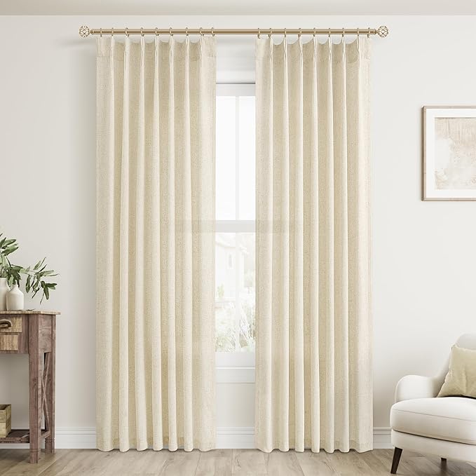 Beige Pinch Pleated Linen Curtains 84 Inch Length 2 Panels by Aersas