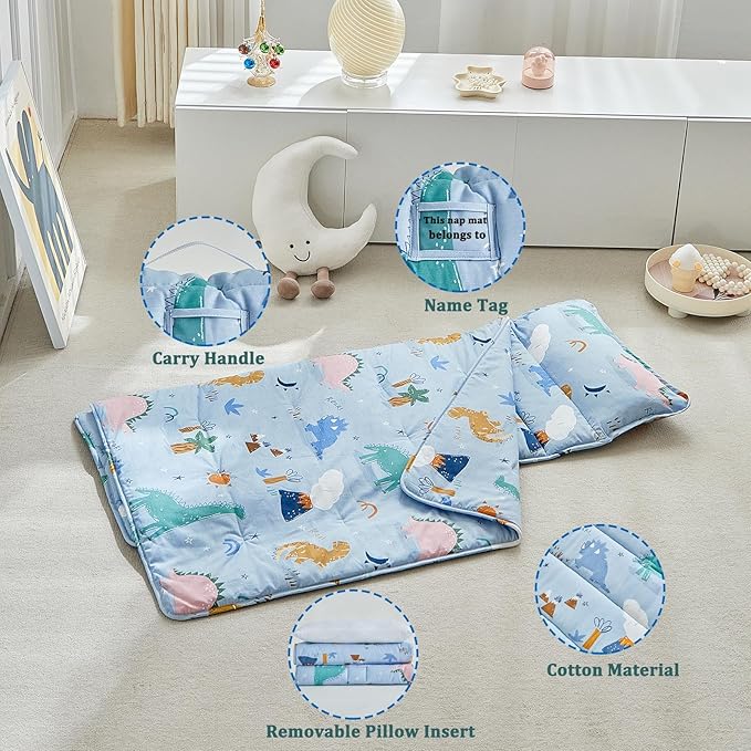 Toddler Nap Mat with Removable Pillow, Ultra Soft Slumber Bags - Image 4