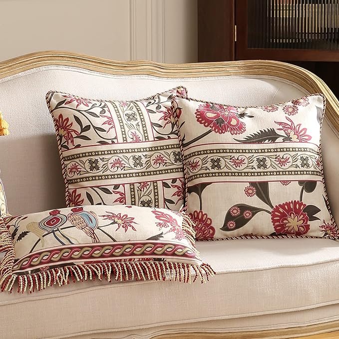 patdrea Designer Throw Pillow Covers, Vintage Red Linen Pillowcases - Image 7
