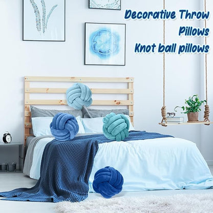 Yerliker 4 Pcs Knot Pillow Ball, 8.7 Inches Soft Home Decorative Round Throw - Image 5