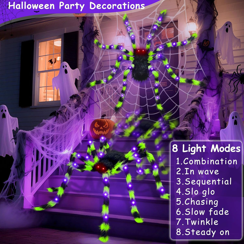2Pack 50Inch Giant Halloween Spiders Decorations with 8 Modes 30 LED Lights