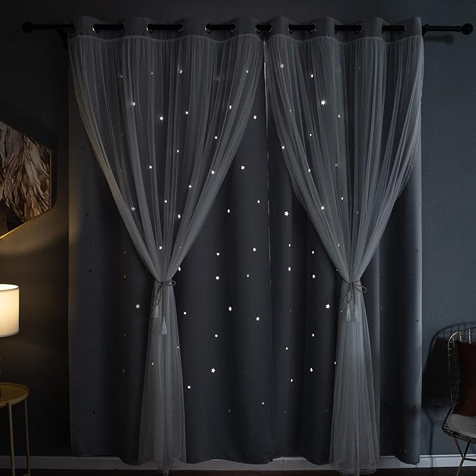 Kinryb Sheer Overlay Curtains for Girls Bedroom, 84 Inches Grey Panle, 2 Free - Image 2