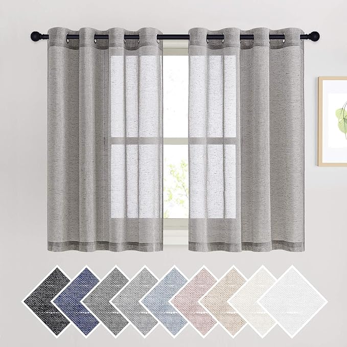 NICETOWN Charcoal Grey Solid Linen Sheer Curtains, Ring Top Thick Flax Light by NICETOWN