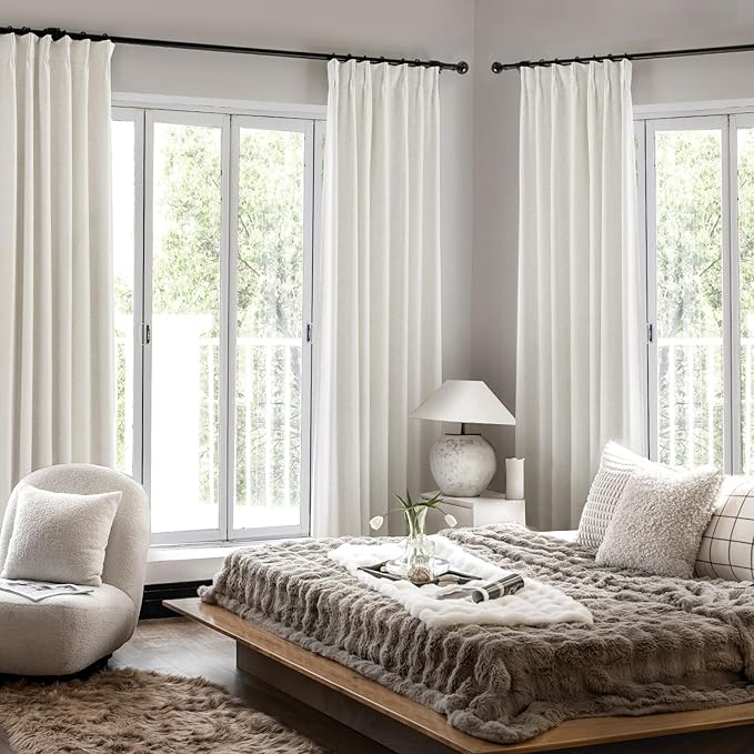 IVAPUPU Natural Linen Blend Pinch Pleated Full Blackout Curtains - Image 5