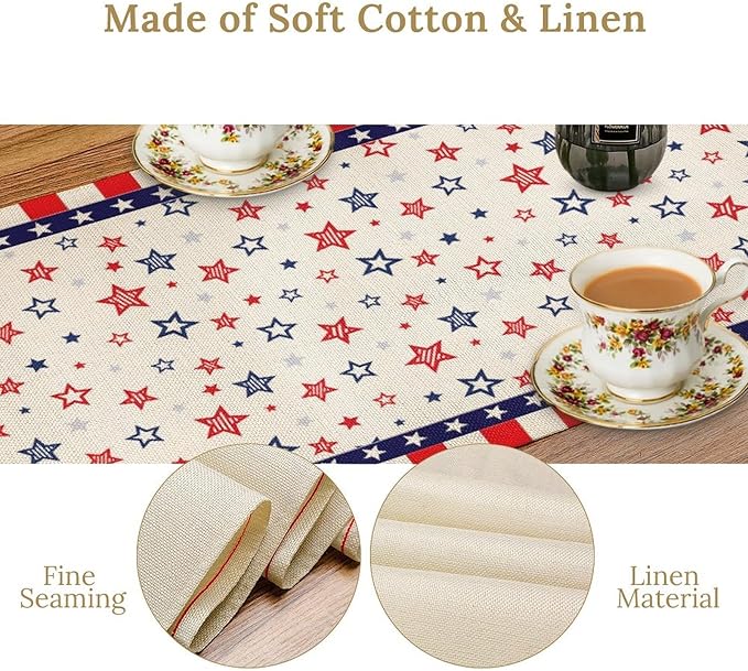 4th of July Table Runner, America Memorial Day Independence Day Stripe Stars - Image 4