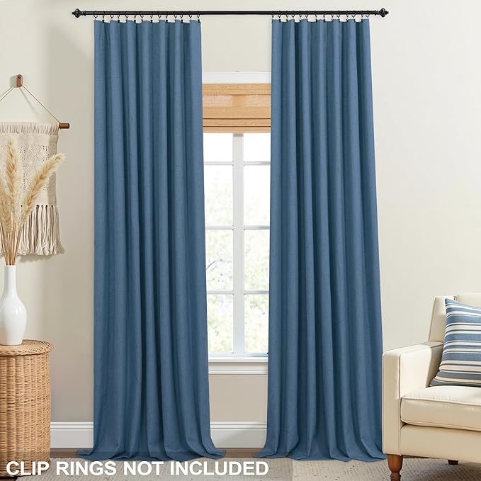 KOUFALL Denim Blue Back Tab Linen Blackout Curtains 92 Inches Long - Image 3