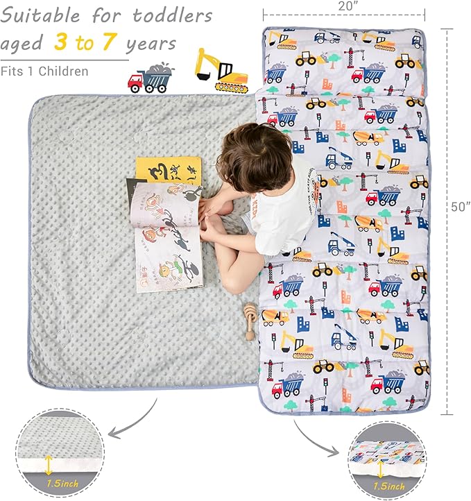 Toddler Nap Mat with Pillow and Blanket, Extra Large Rolled Napping Mats - Image 4