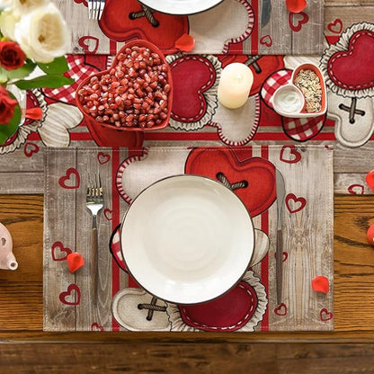 Artoid Mode Wooden Heart-Shaped Buttons Valentine Placemats Set of 4, 12x18 - Image 2