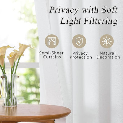 OVZME White Curtains Tier 45 Inch Length 2 Panels, Thick Textured Kitchen Door - Image 8