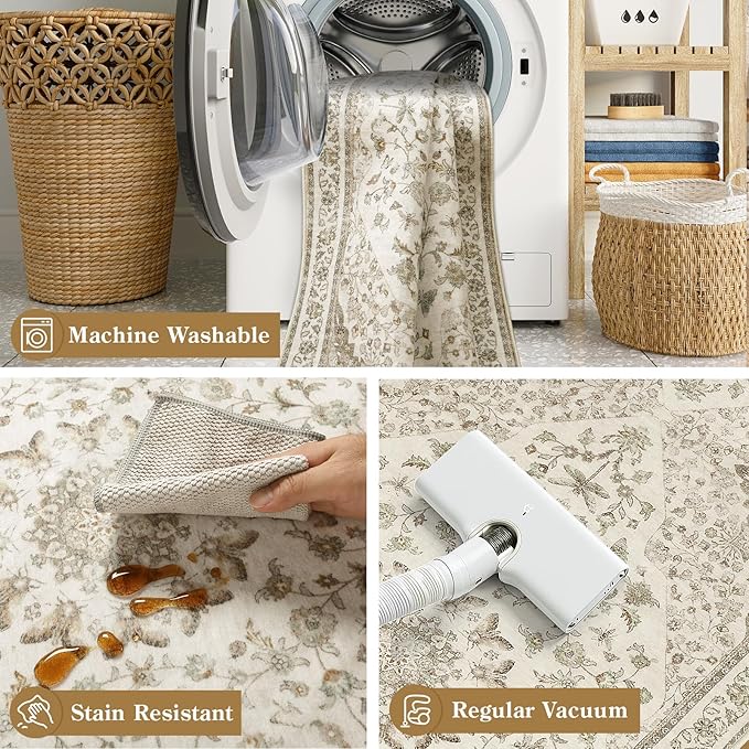 Moynesa 2x6 Beige Washable Runner Rug - Image 5