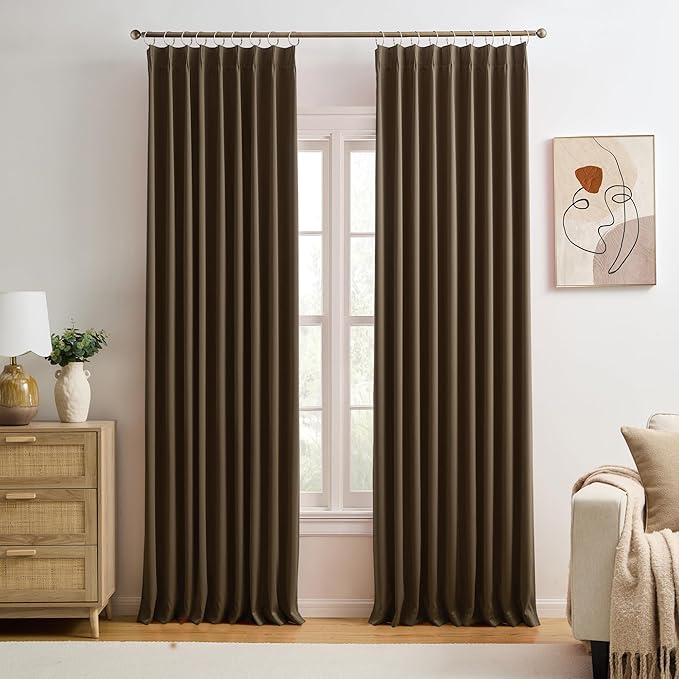 KEQIAOSUOCAI Brown Pinch Pleated 60 Inch Wide Curtains 60 x 102, Thermal by KEQIAOSUOCAI