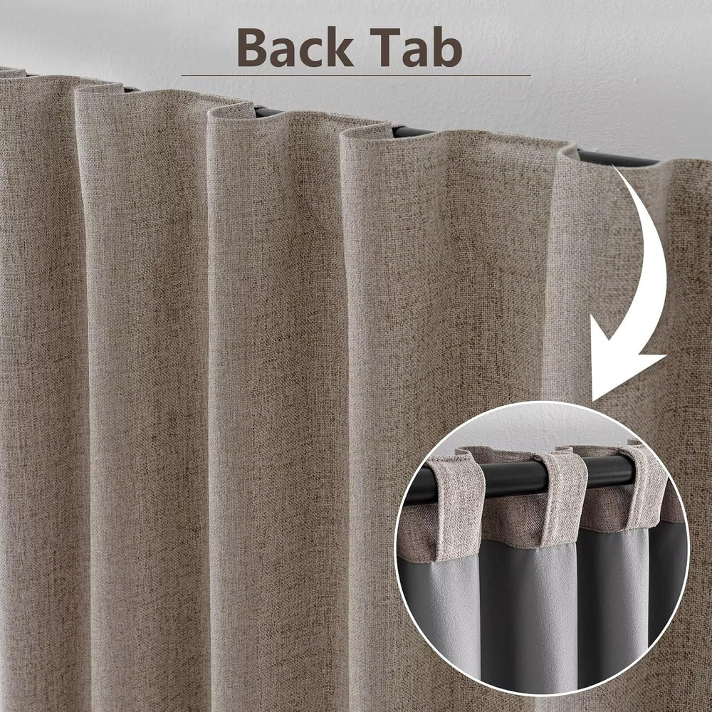 100% Blackout Curtains 96 inch Length Faux Linen (W52 x L96, Beige)
