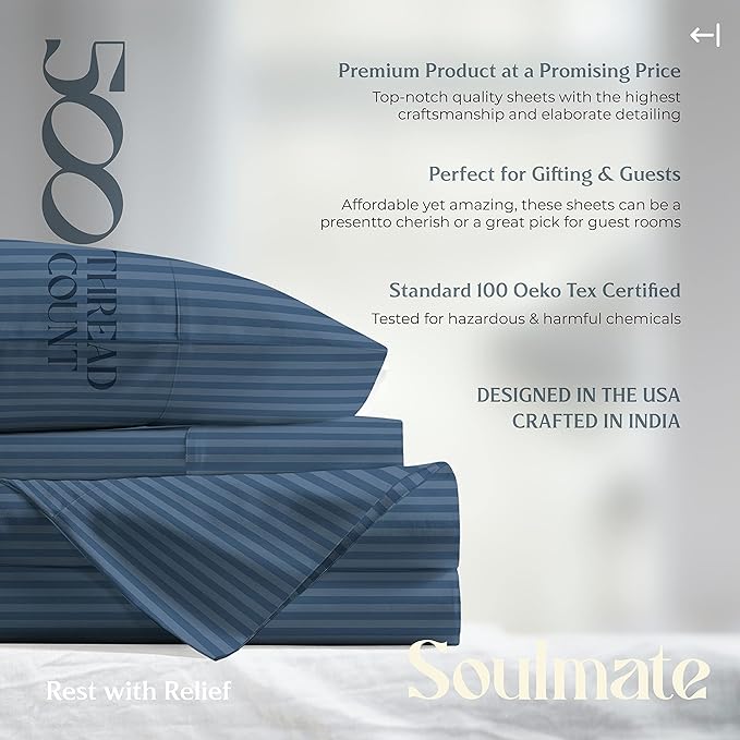 Mayfair Linen 100% Cotton Striped Sheets Full Size Bed Set - Image 7