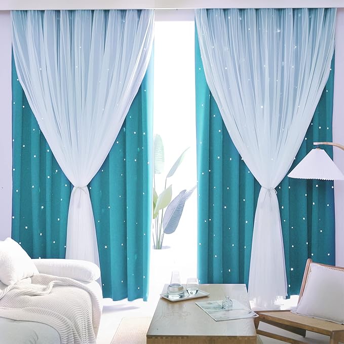 Kinryb Star Cutout Blackout 95 Inches Curtains Double Layer by Kinryb