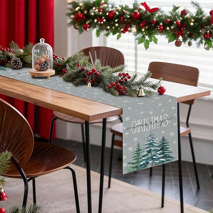 OTOSTAR Christmas Tree Snowflakes Merry Christmas Table Runner, Xmas Seasonal - Image 7