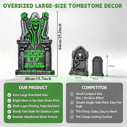 6pcs Solar Glow in the Dark Grave Halloween Decor Tombstone Yard Sign Stake