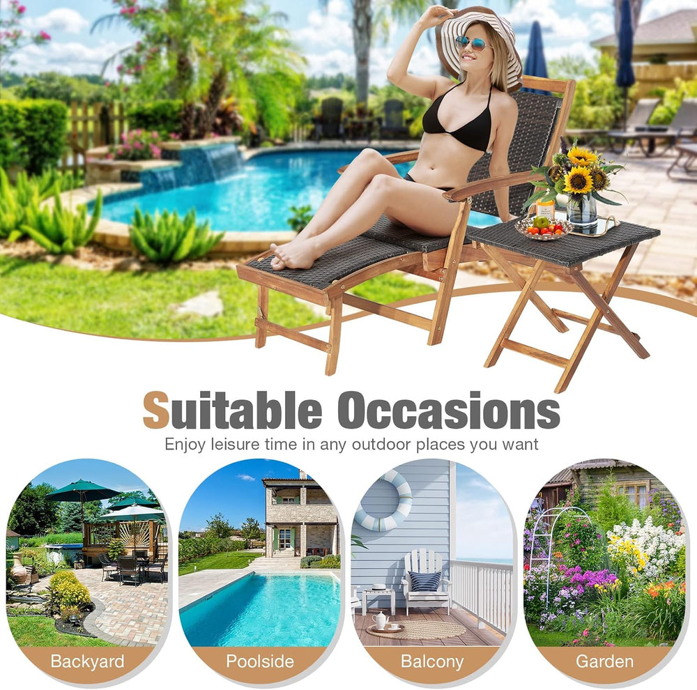 RELAX4LIFE Patio Lounge Chair Set - Outdoor Acacia Wood Chaise Lounge w/Side ...