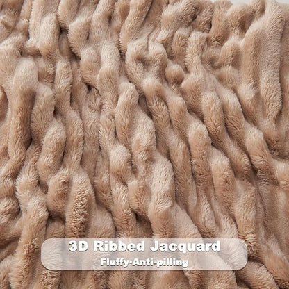 NEWCOSPLAY Super Soft Twin Blanket Taupe Premium Silky Flannel Fleece 3D Ribbed - Image 5