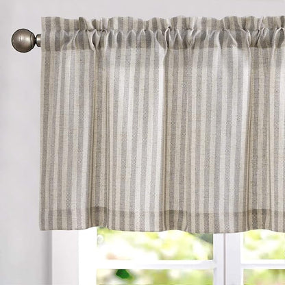 jinchan Valance Curtain Linen Textured Striped Window Curtain by JINCHAN
