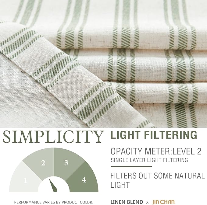 jinchan Linen Kitchen Curtains Striped Tier Curtains 36 Inch Cafe Farmhouse - Image 5