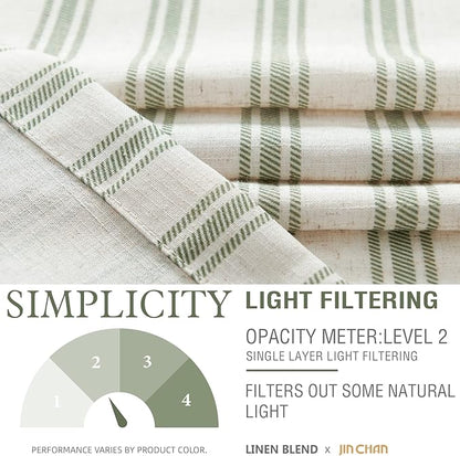 jinchan Linen Kitchen Curtains Striped Tier Curtains 36 Inch Cafe Farmhouse - Image 5