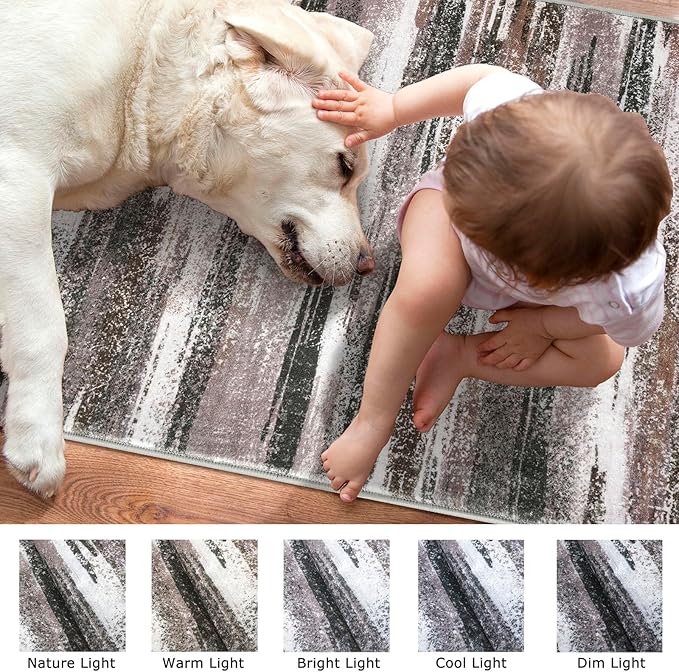 Modern Abstract Bedroom Runner Rug 2x7, Dark Light Brown White Washable Kitchen - Image 7