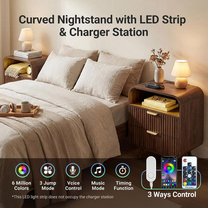24" curved nightstand with charging station & led, package contents