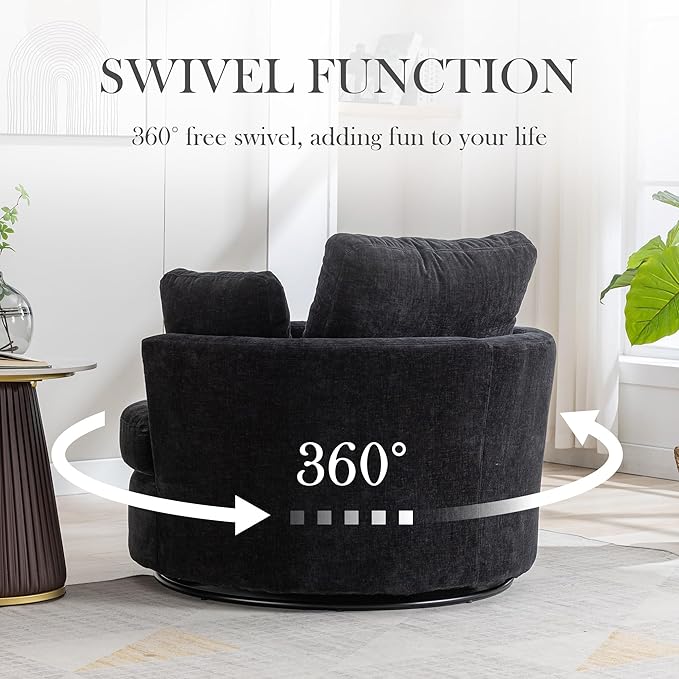 Aoiy & Wifon 42" W Oversized Swivel Accent Chair, Upholstered Round Barrel Chair - Image 3