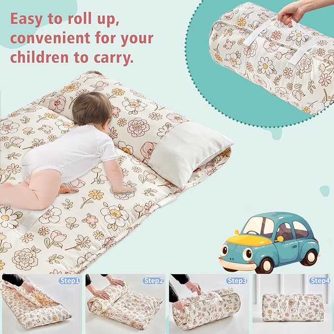 Toddler Nap Mat with Removable Pillow, Ultra Soft Slumber Bags - Image 4