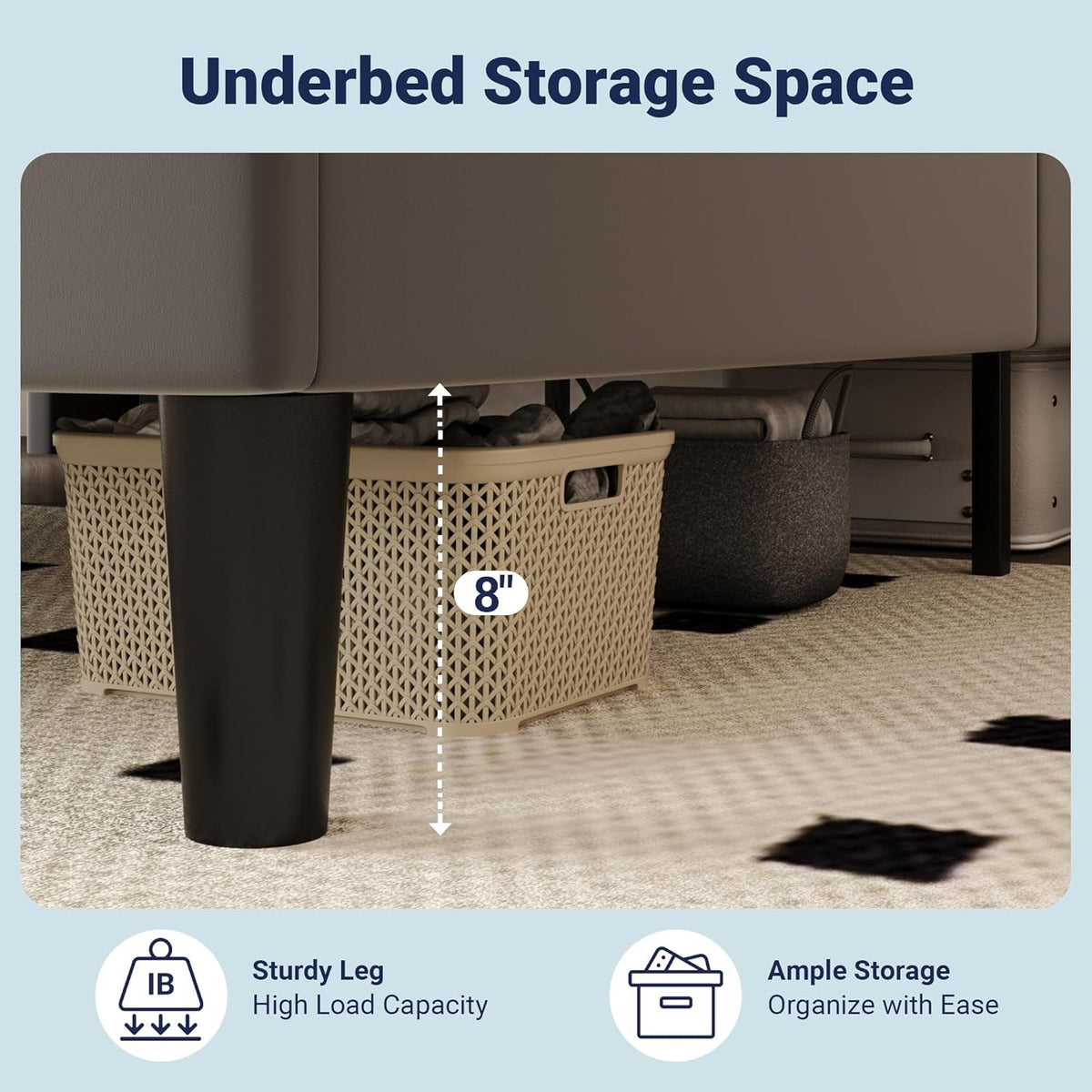 allewie queen bed frame, storage headboard & charging on a desk or shelf