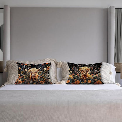 Moody Floral Highland Cow Pillow Covers 12x20 Set of 2, Gifts - Image 4