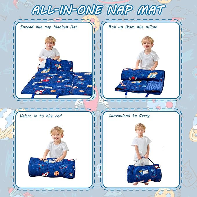 Toddler Nap Mat with Pillow and Blanket, Extra Large Rolled Napping Mats - Image 6