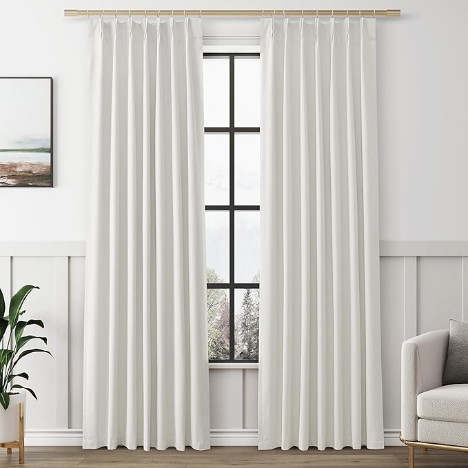 Ivory 100% Blackout Pinch Pleated Linen Curtains 84 Inches Long by Aersas