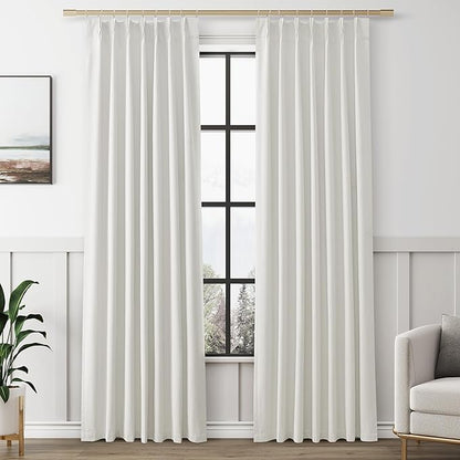Ivory 100% Blackout Pinch Pleated Linen Curtains 84 Inches Long by Aersas