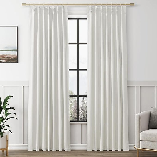 Ivory 100% Blackout Pinch Pleated Linen Curtains 84 Inches Long by Aersas
