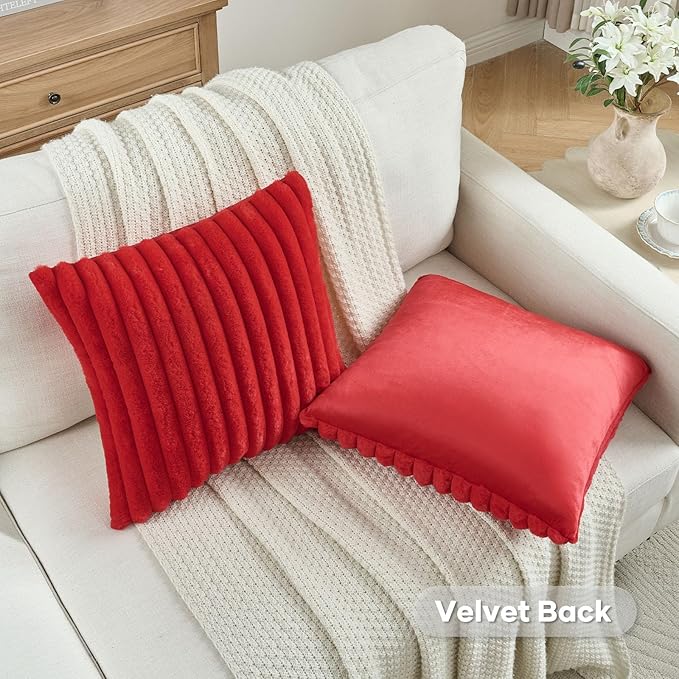 FUTEI Christmas Red Throw Pillow Covers Set of 2, 22x22 Inch Striped Texture - Image 4