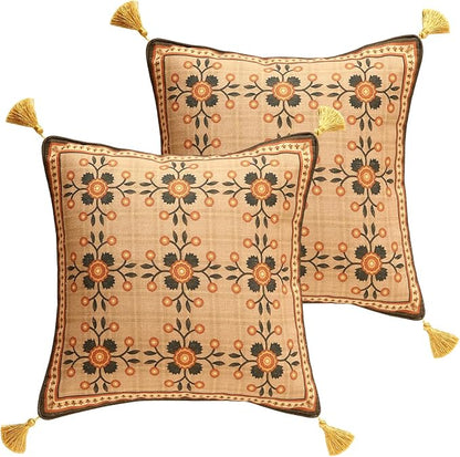 Brown Throw Pillow Covers Set of 2, Floral Farmhouse Linen Accent Pillows Cover by bilingaier