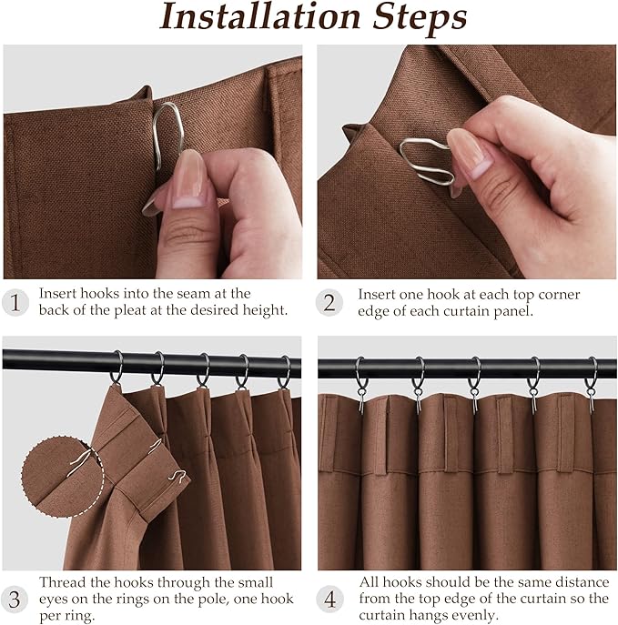 Rustic Brown Pinch Pleated Linen Curtains 102 Inch Length 2 Panels - Image 6