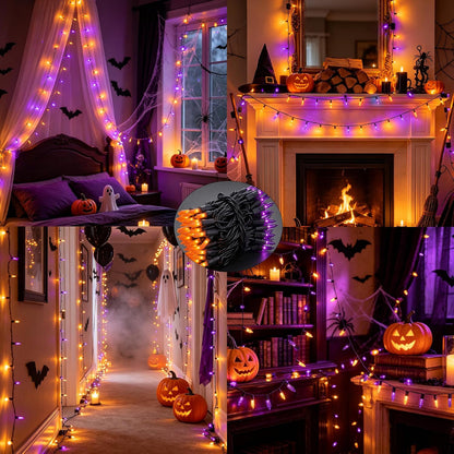 TW SHINE Purple and Orange Halloween Lights, 2 Pack 20FT 100 Count Incandescent Mini String Lights, Waterproof Halloween Decorations for Outdoor Indoor Patio Home Party Garden Yard Decor