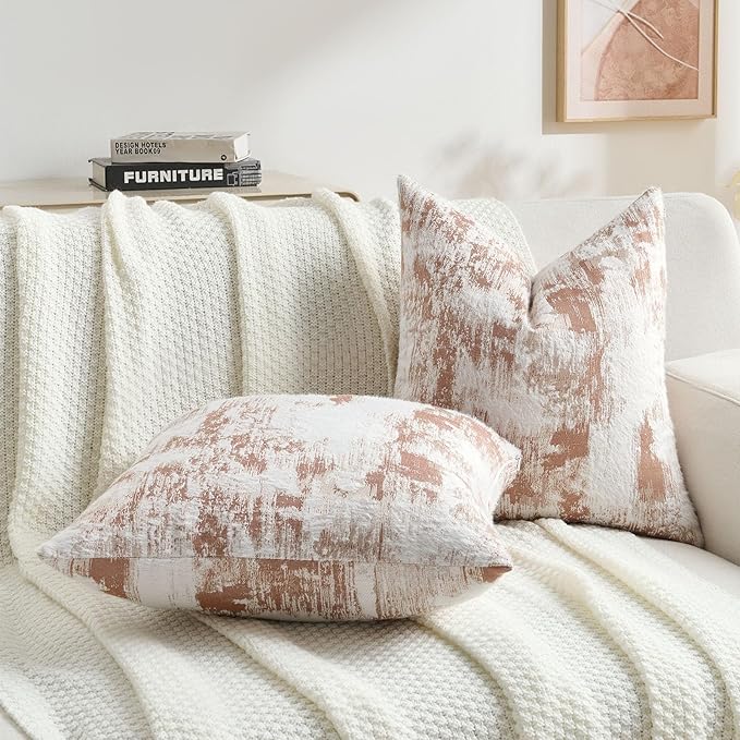 FUTEI Rust White Decorative Throw Pillow Covers 18x18 Inch Set of 2, Soft Faux - Image 5