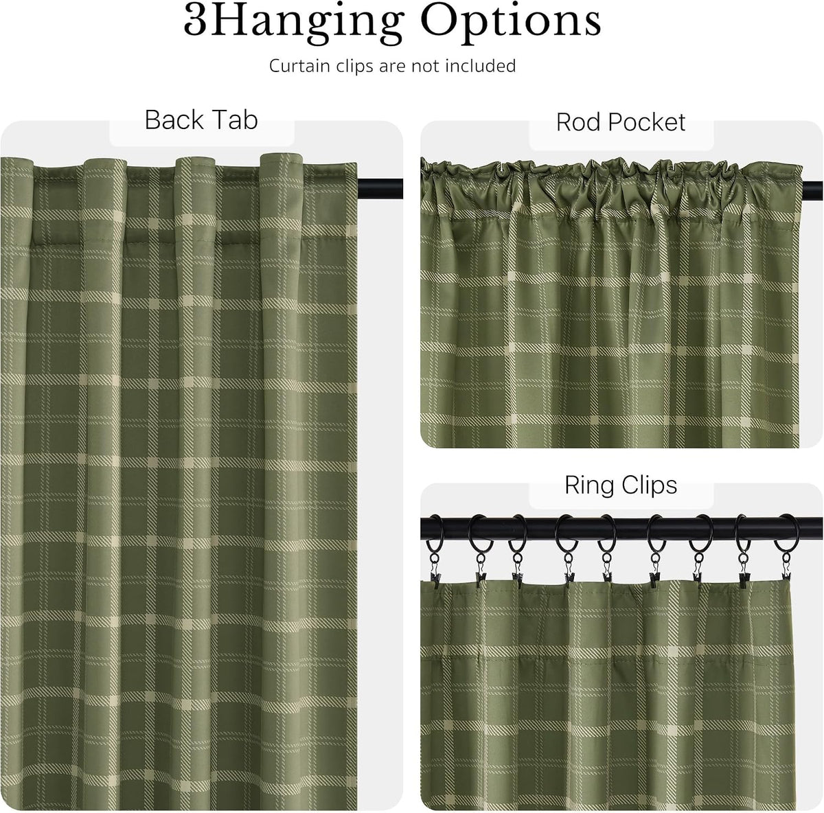 nicetown olive green 100% blackout buffalo check curtains showing dimensions